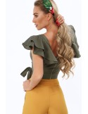 Khaki-Bluse mit Rüschen an den Schultern 97300 – Online-Shop – Boutique